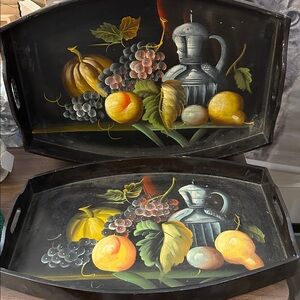 Vintage Set Of Fruit Wooden Trays